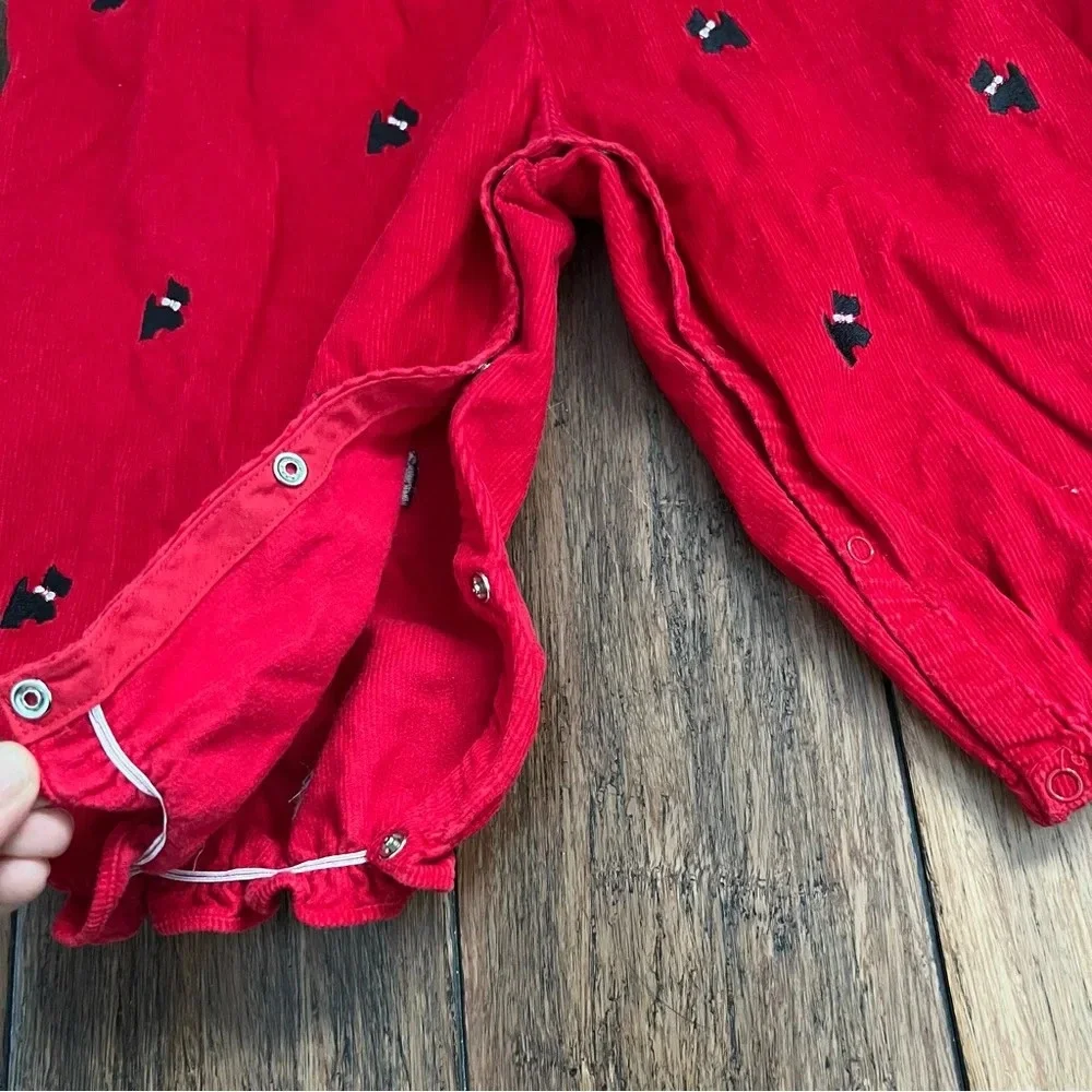 Girls Red Corduroy Romper Black Terrier Dog Embroidery 2T Snap Legs Jumper 24M